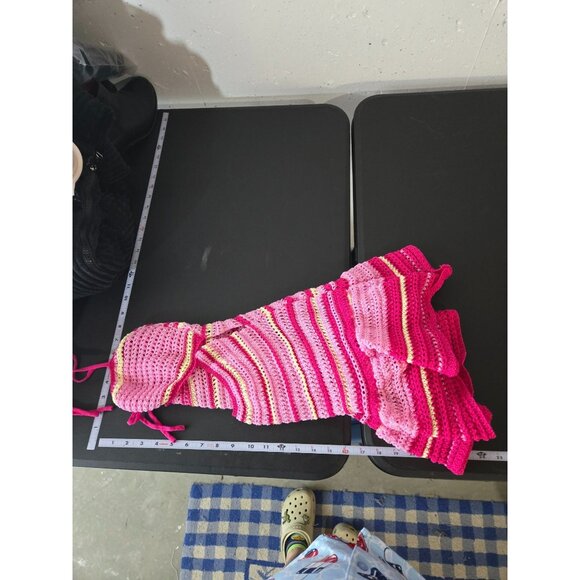 Shein Pink Crochet Halter Mini Dress Size Large Cut Out Festival Summer Hippie - Picture 8 of 9